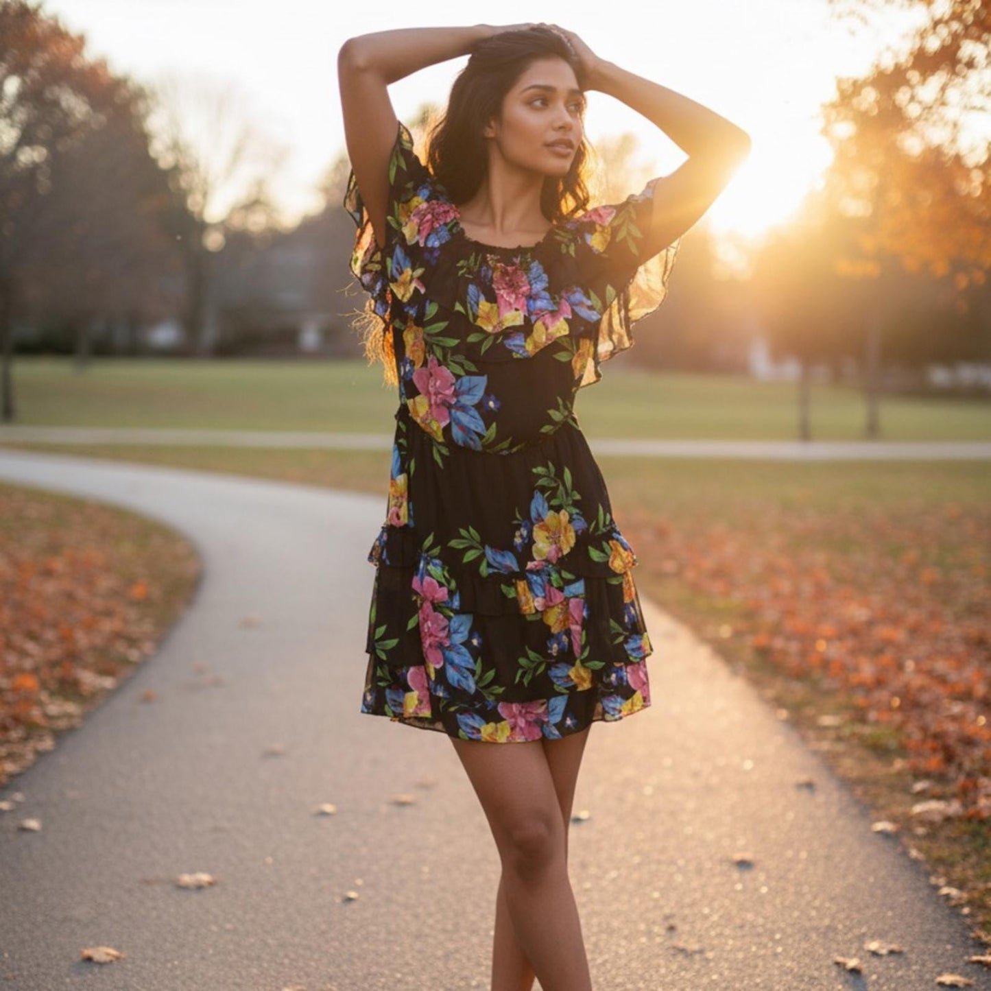 Lauren Ralph Lauren Black Dress with Colorful Floral Design