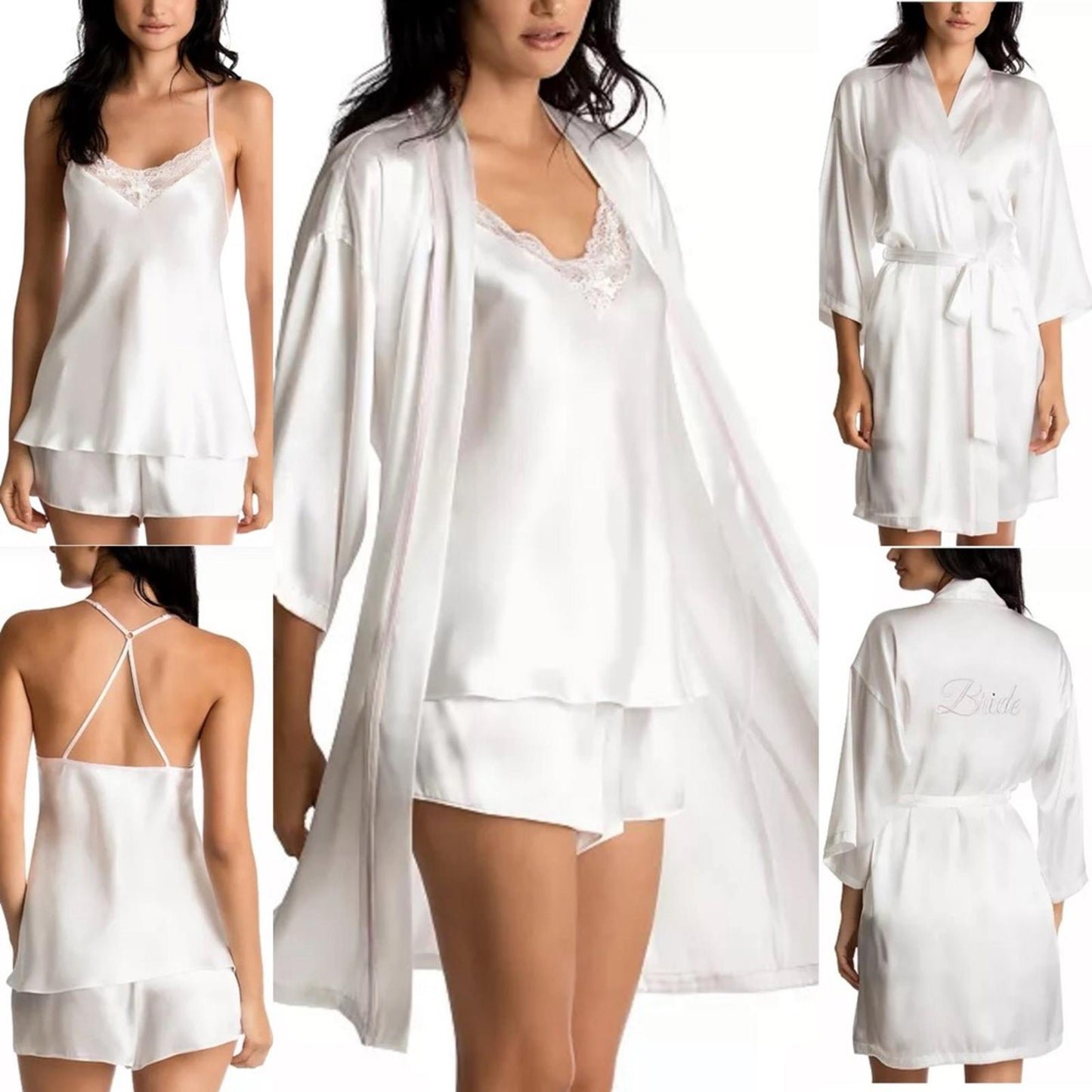 Linea Donatella Elegant Bride White Satin Sleepwear 3 PC SET