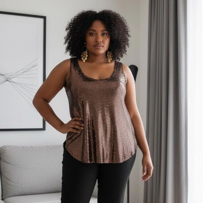 Coin 1804 woman’s Sequin Sleeveless side Ruched tank Top