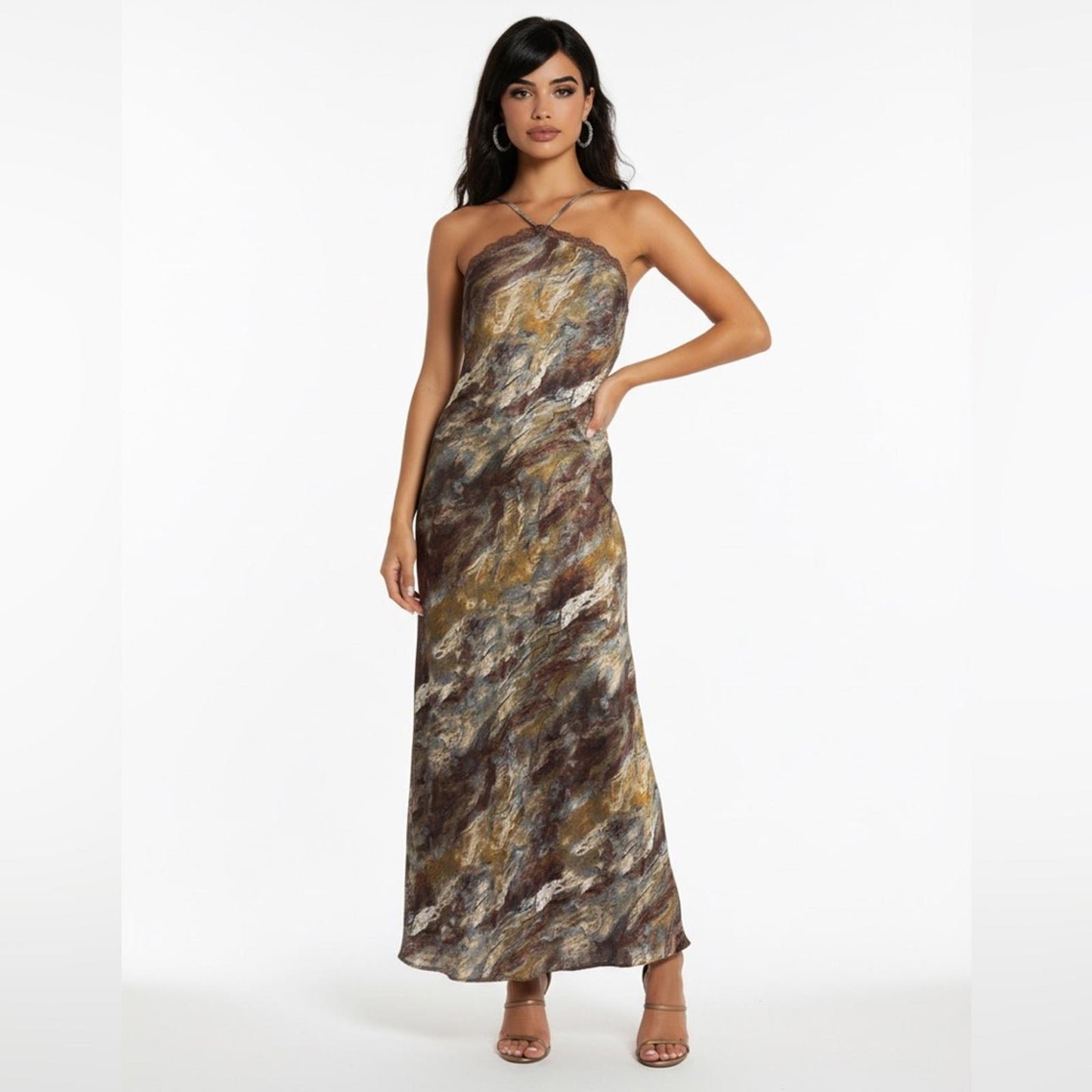 1. State Strapless Earth Tone Maxi Dress