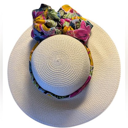 Elegant Tan Sun Hat with floral Accent