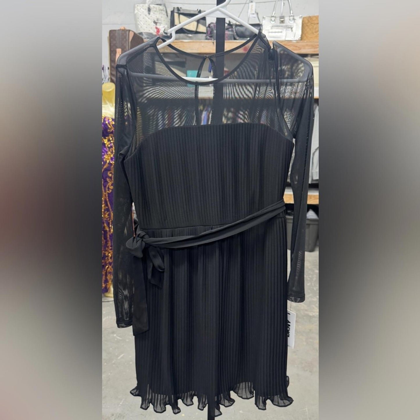 DKNY Black Long Sleeve Dress with Sheer Details