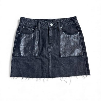 Lucky Brand Sequin Pocket Black Denim Skirt