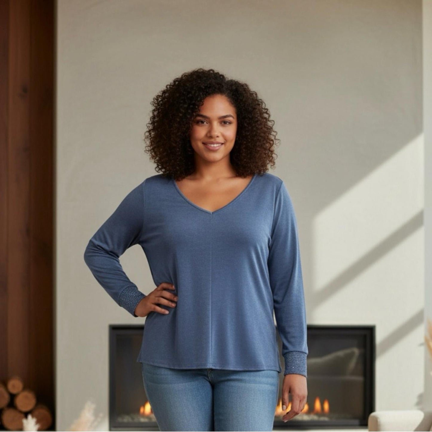 MSK Women's Long Sleeve Blue Top