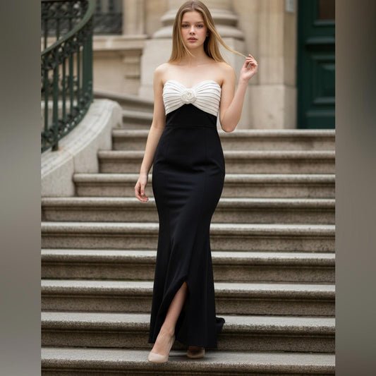 City Studio Black and White Strapless Dress