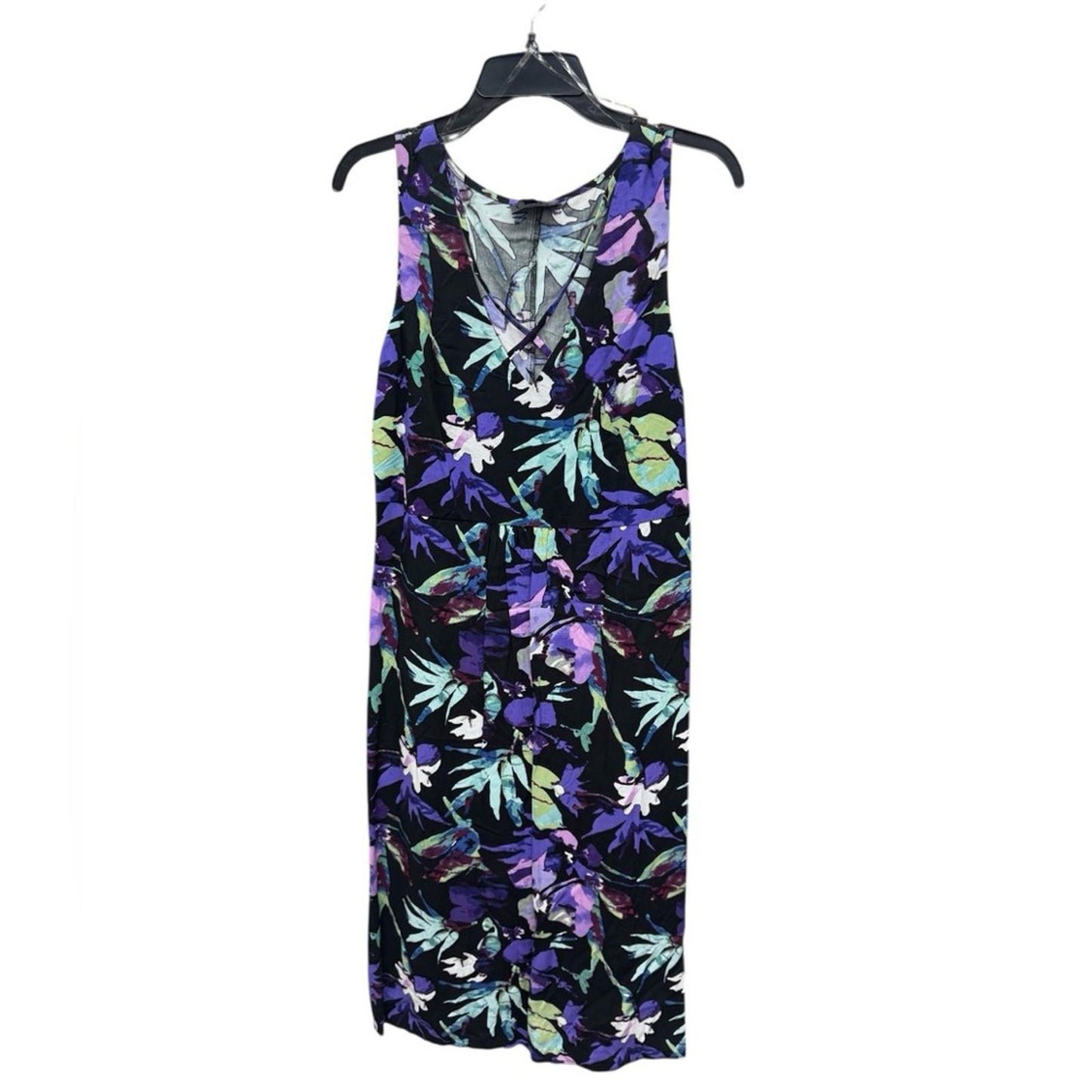 Connected Apparel Purple and Green Floral Midi Dress