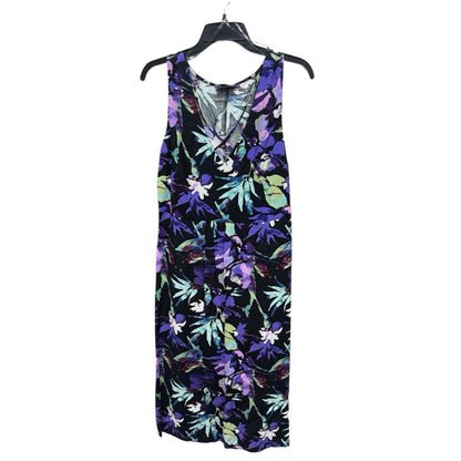 Connected Apparel Purple and Green Floral Midi Dress