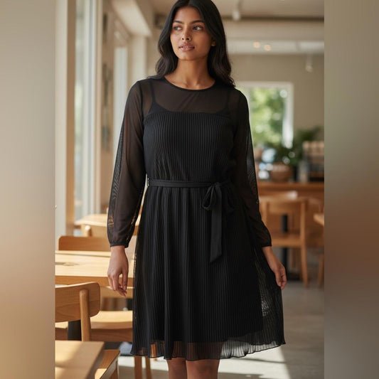 DKNY Black Long Sleeve Dress with Sheer Details