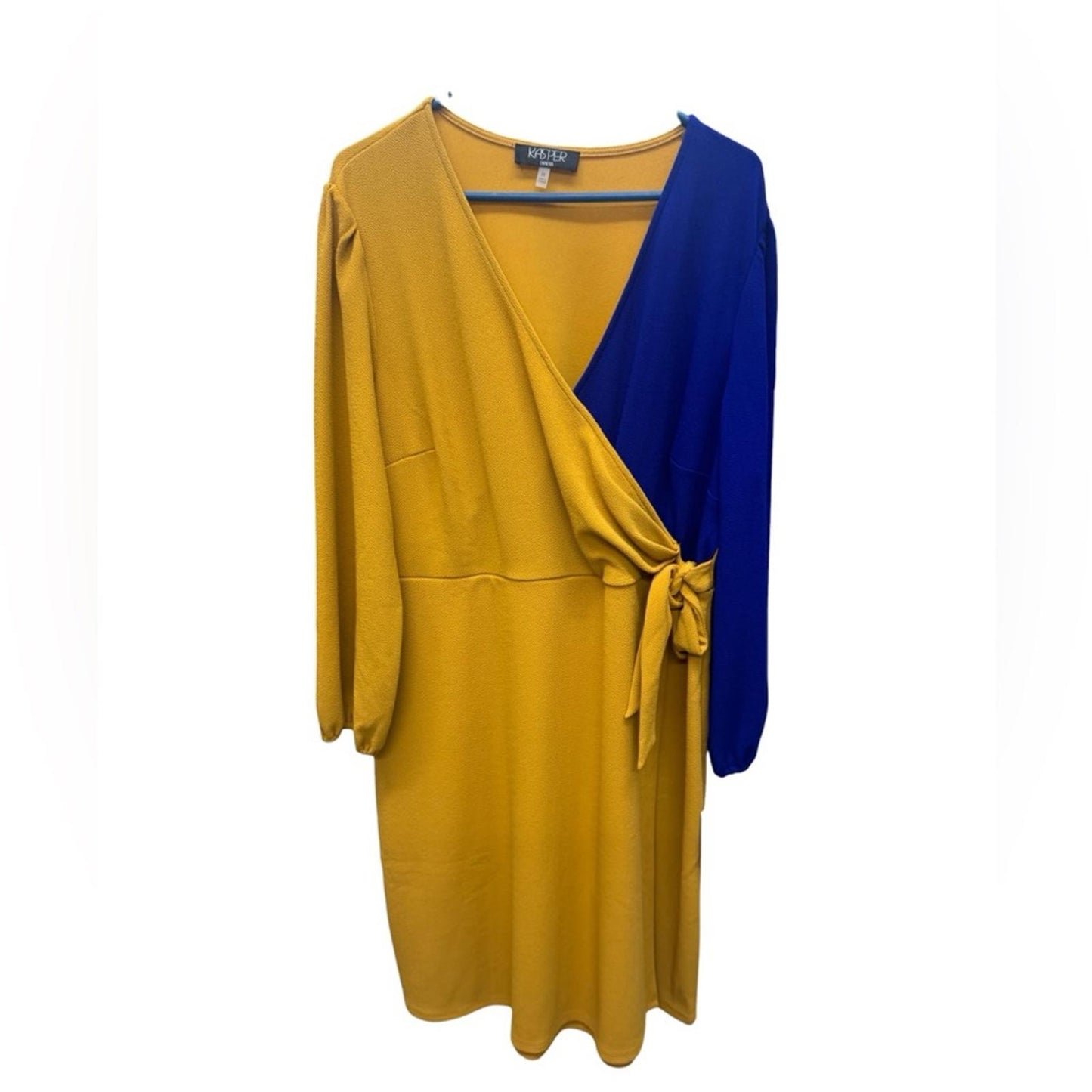 Kasper Yellow and Blue Medi long Sleeve Dress