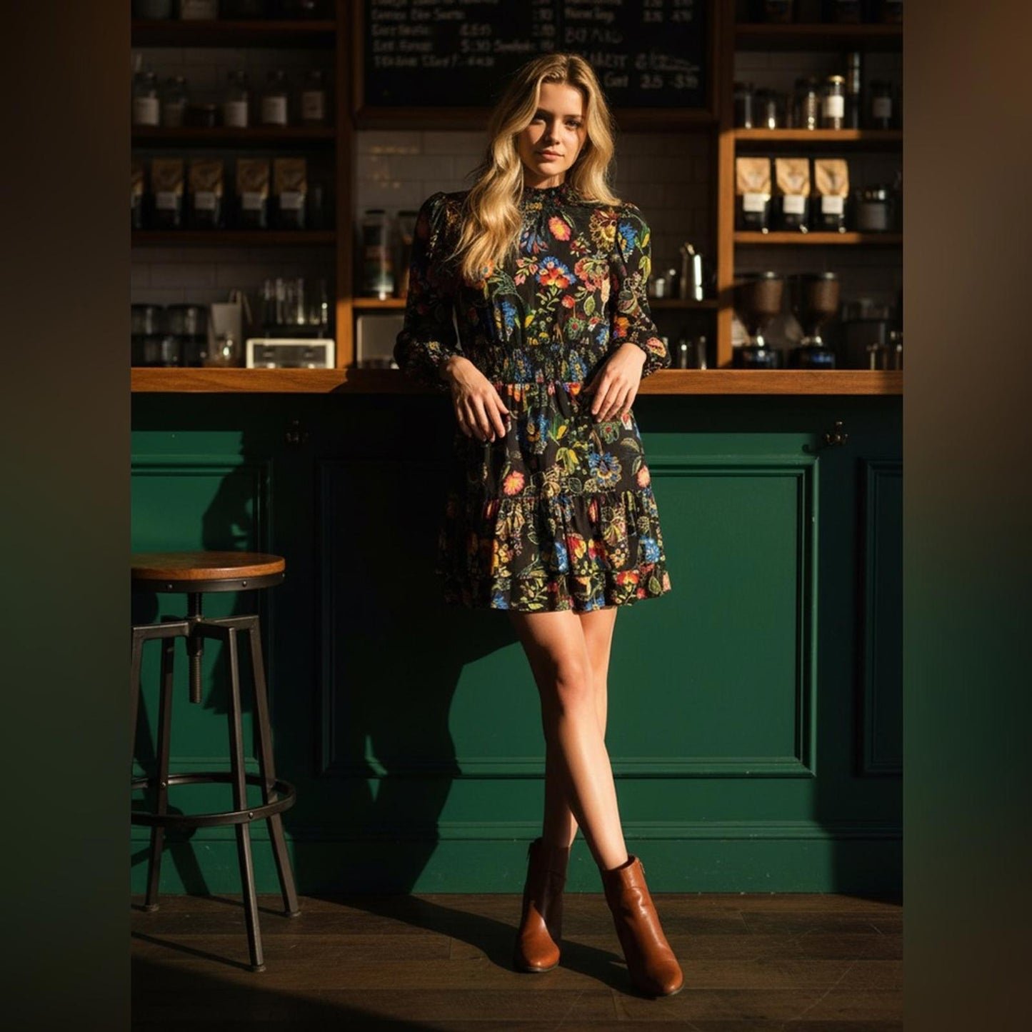 Adrianna Papell Multicolor Floral Long Sleeve Dress