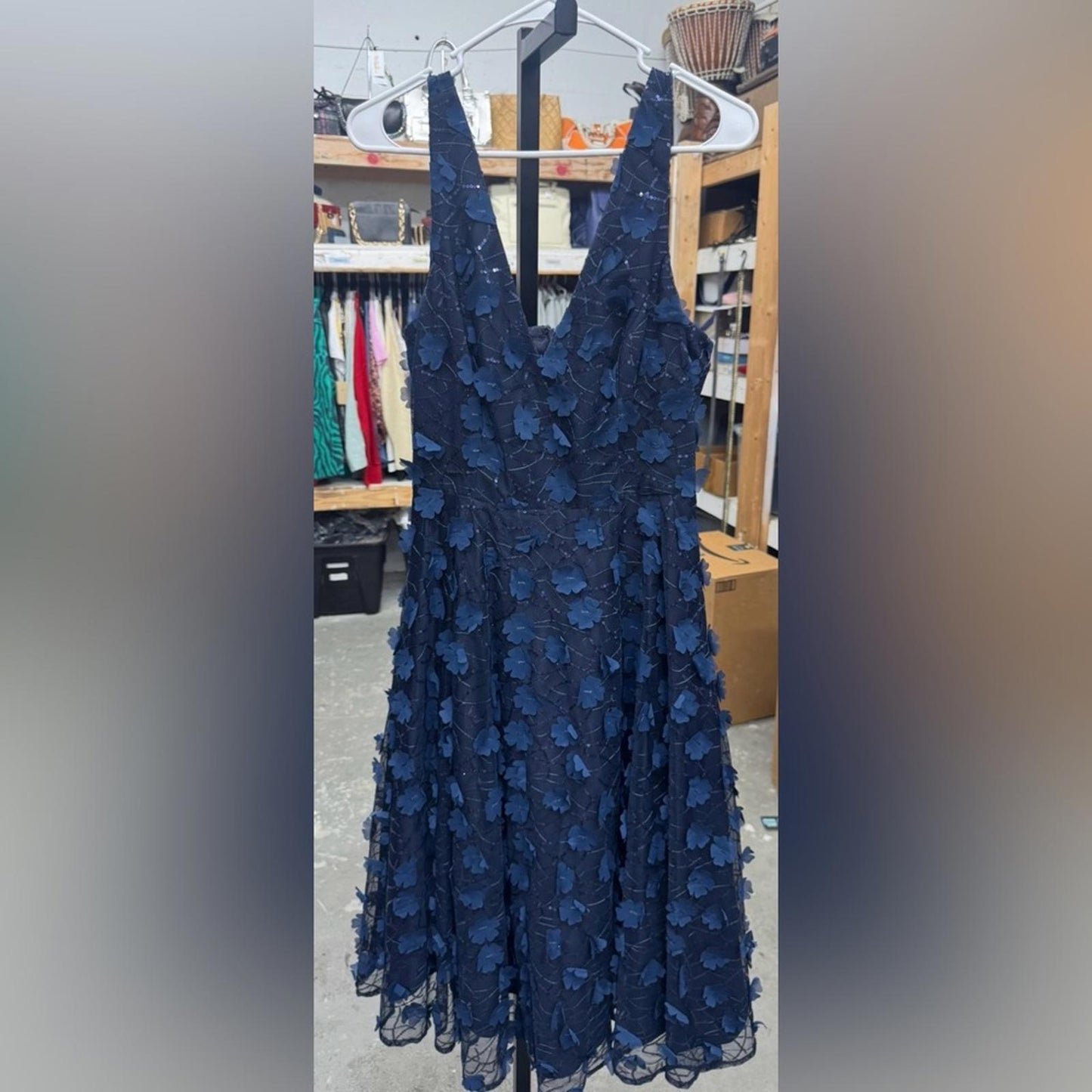 Eliza J Navy Floral Lace Midi Dress