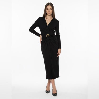 Donna Karan Black Long Sleeve Dress with Gold Accent