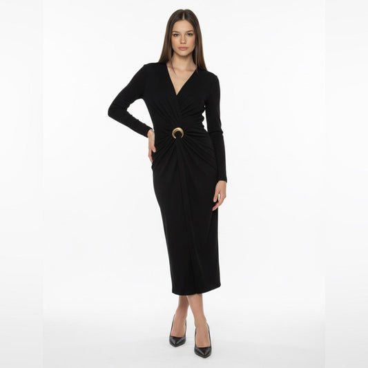 Donna Karan Black Long Sleeve Dress with Gold Accent