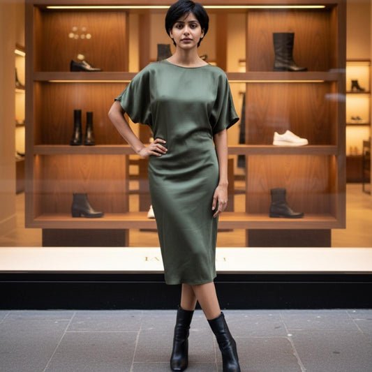 Kensie Satin Olive Midi Dress