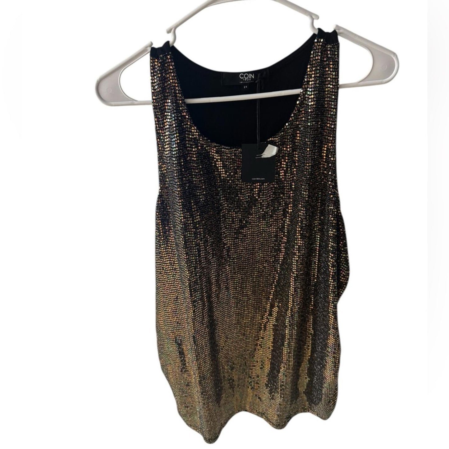 Coin 1804 woman’s Sequin Sleeveless side Ruched tank Top