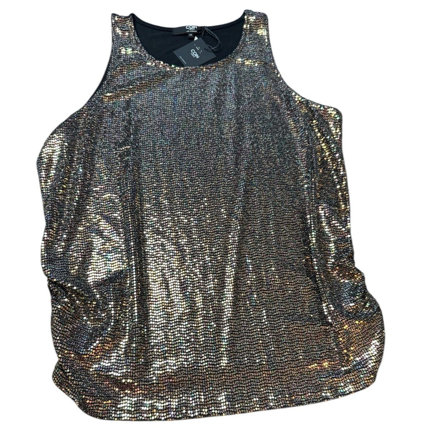 Coin 1804 woman’s Sequin Sleeveless side Ruched tank Top