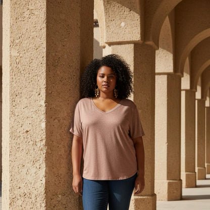 Ideology Women's Short Sleeve V-Neck Top - Brown