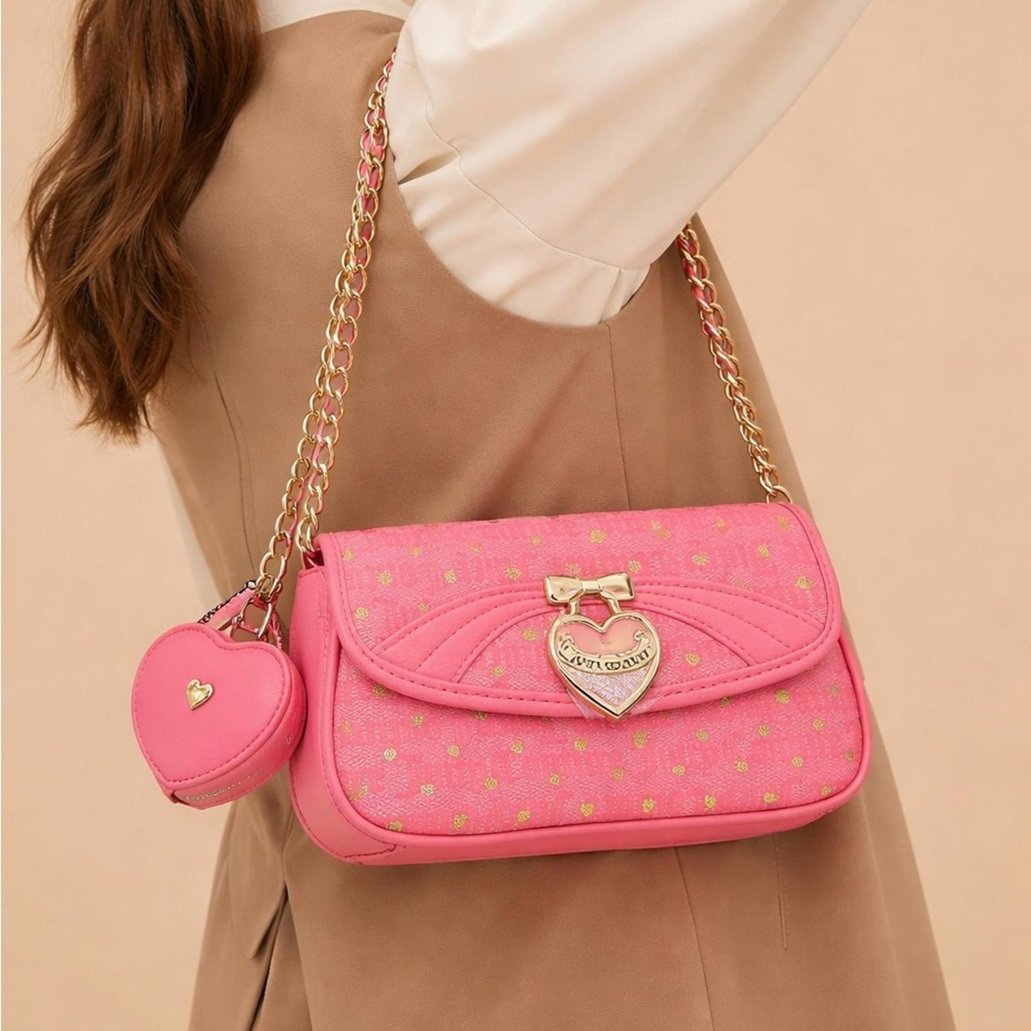 Juicy contour Pink Heart-Embellished Women's Bag