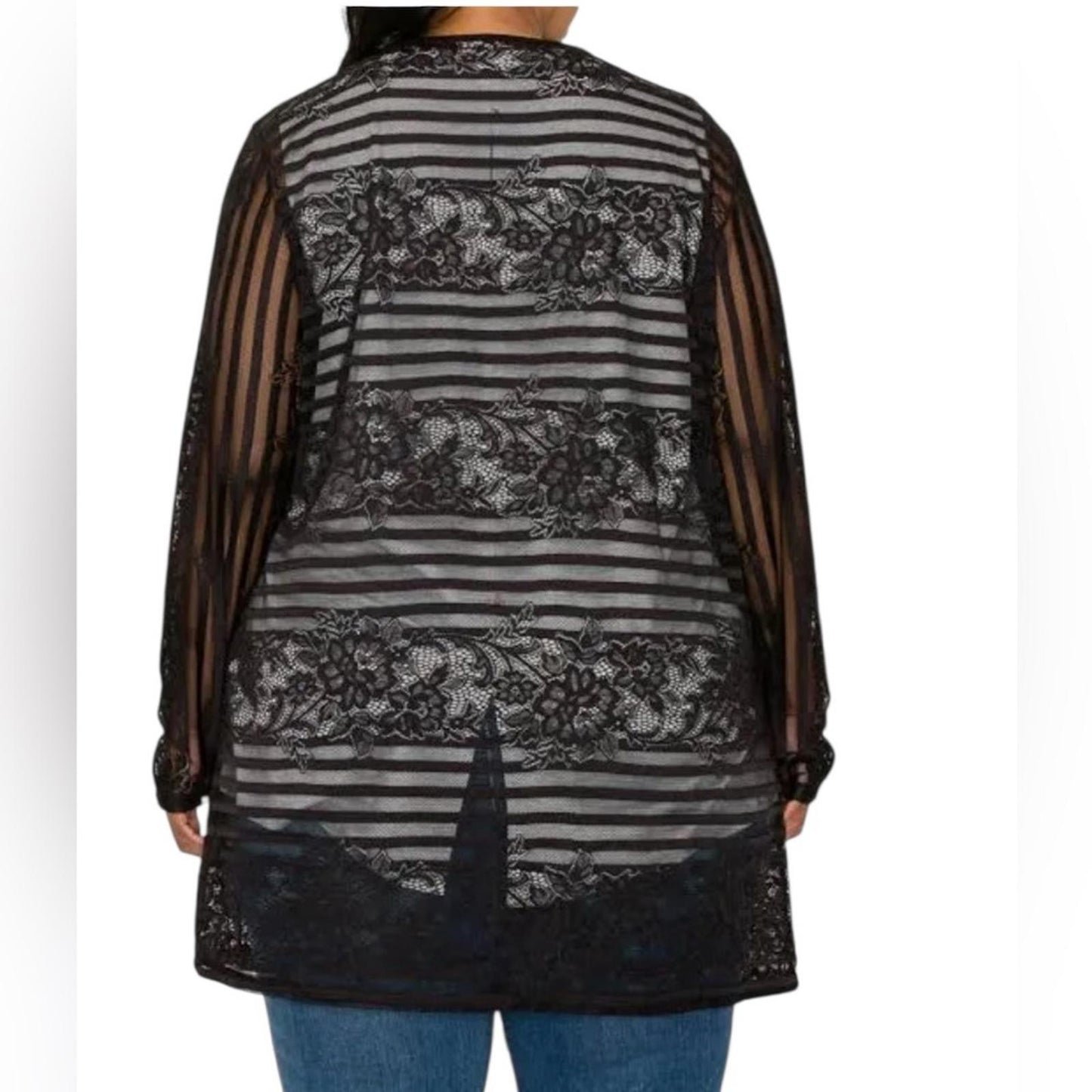 Coin 1804 Women’s Plus Tie Front Black Lace Kimono