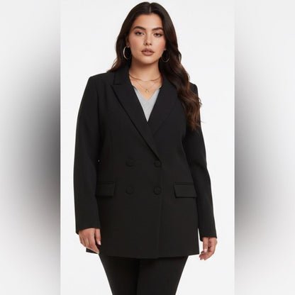 DKNY Women’s Plus Size Black Double-Breasted Longline Blazer
