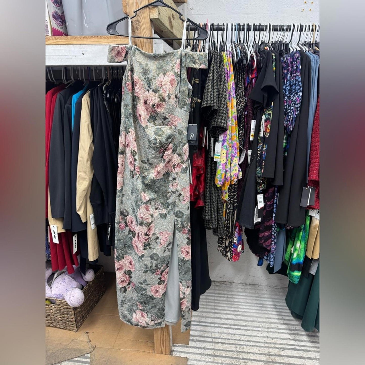 Adrianna Papell Floral Gray and Pink Dress