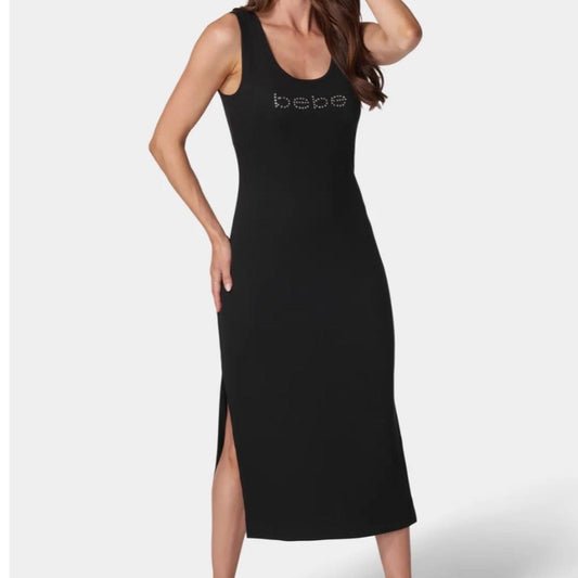 Bebe Black Rhinestone Logo Dress