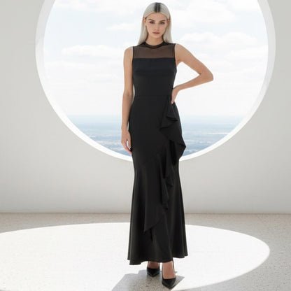 DKNY Black Ruffle Maxi Dress