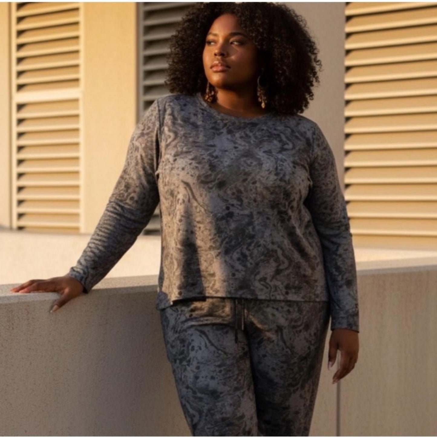 Ideology Charcoal Swirl Long Sleeve Top