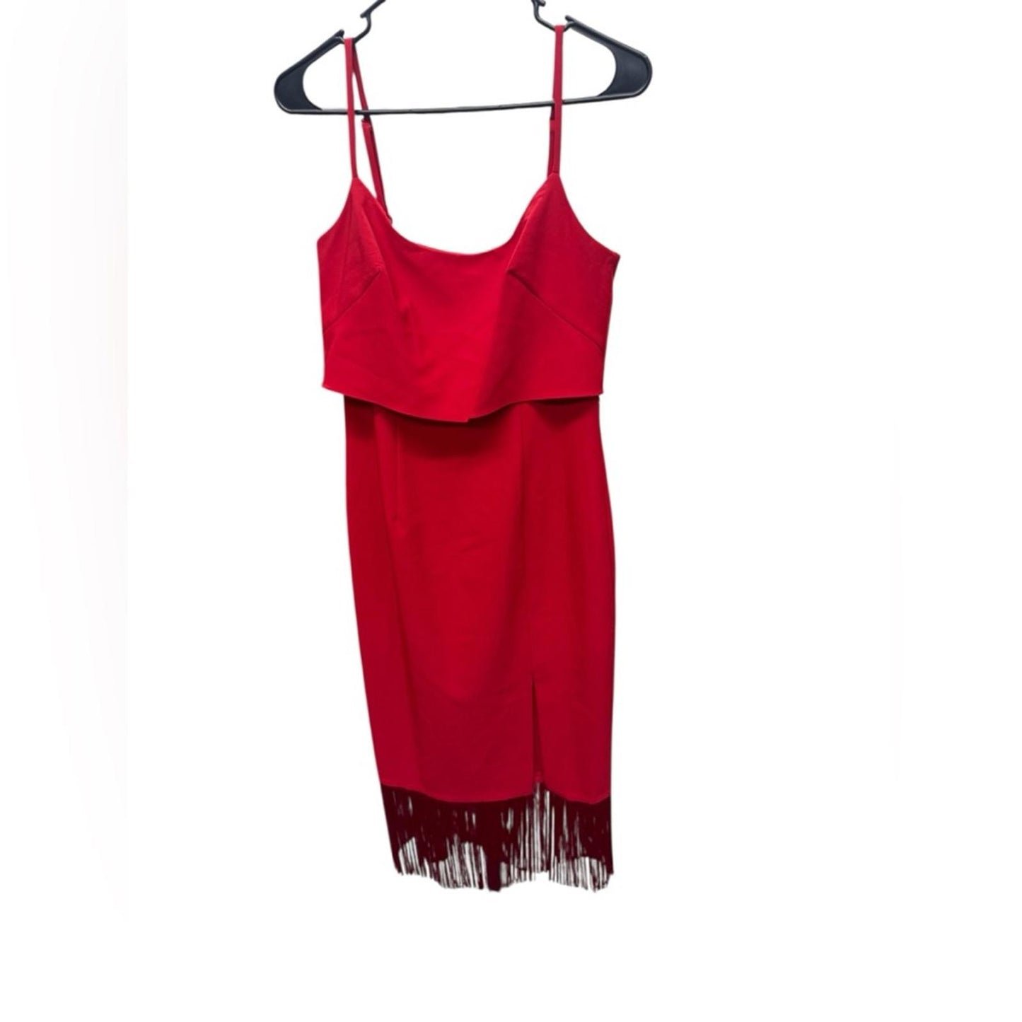 Adrianna Papell Red Midi Dress with Black Fringe