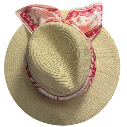 Style & Co. Women’s Natural Straw SPF 50+ Sun Hat with Pink Scarf Band