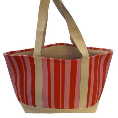Aqua Bloomingdale Exclusive Striped Red and Pink Tote Bag