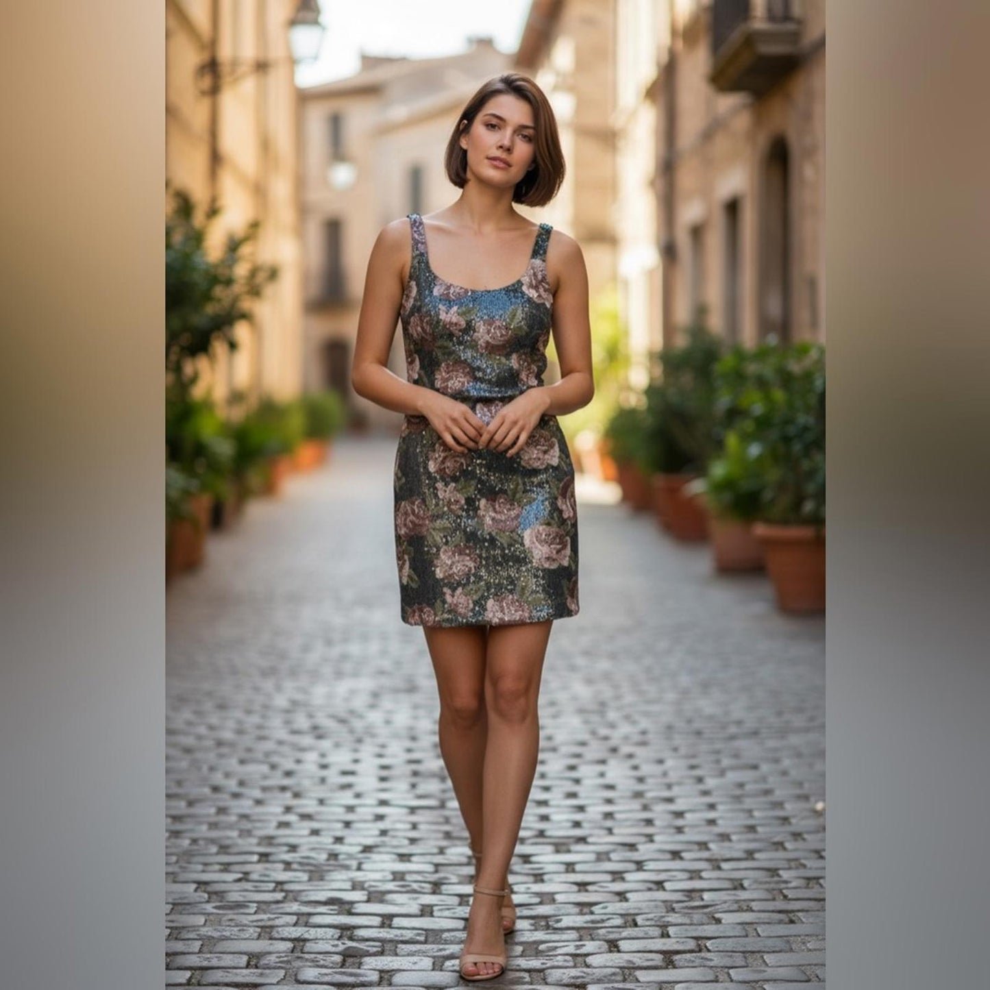 Adrianna Papell Blue and Pink Floral Mini Dress
