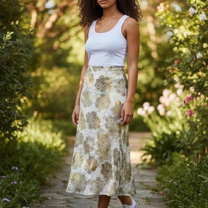 Venice Camuto Floral Gold and Cream Skirt