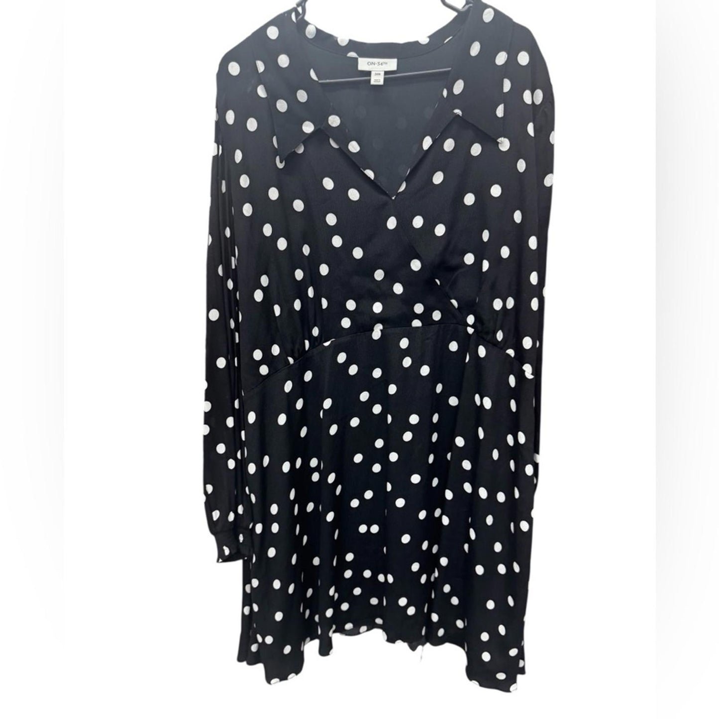 On 34th Chic Black and White Polka Dot Long Sleeve Dress