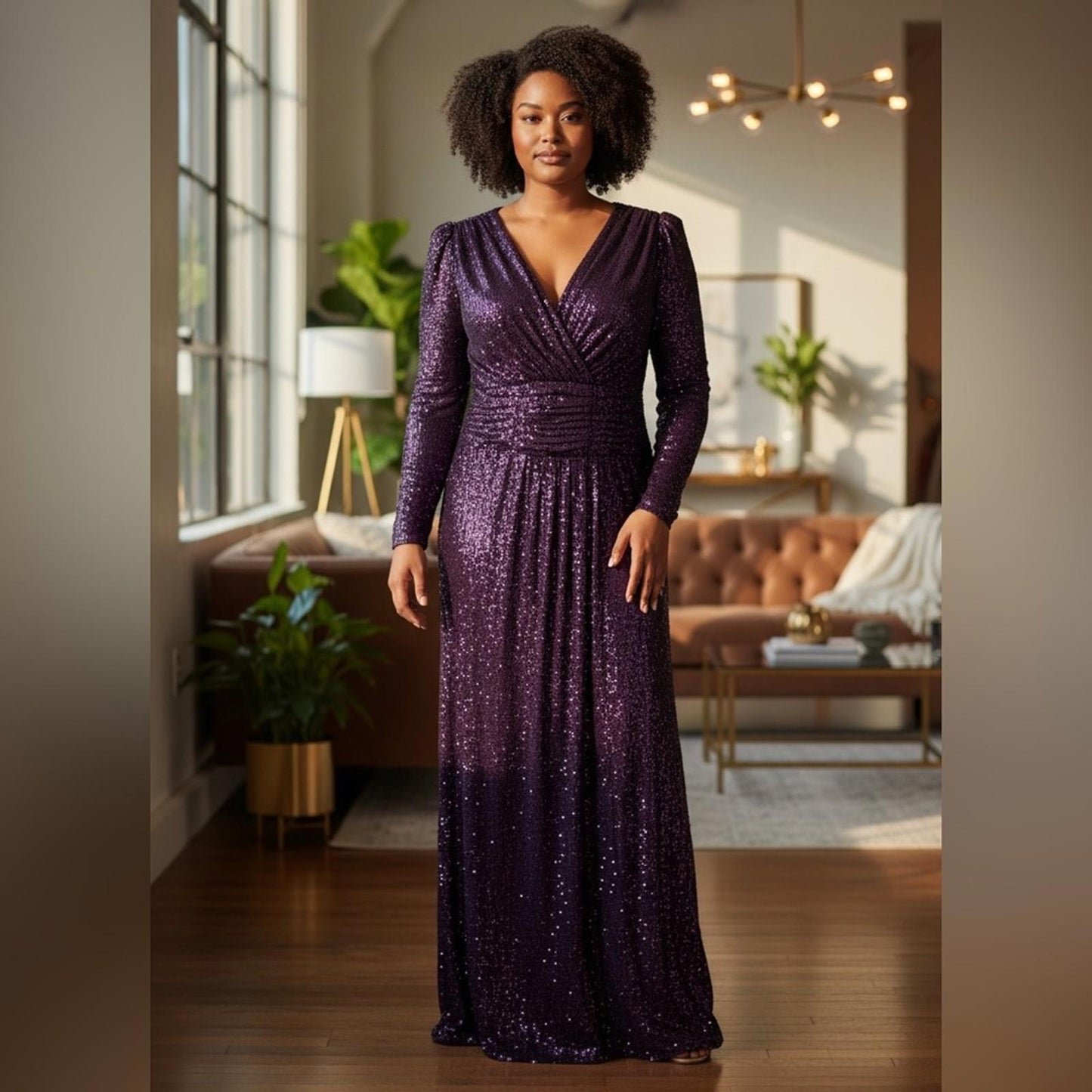 Donna Karan Elegant Purple Sequin Dress