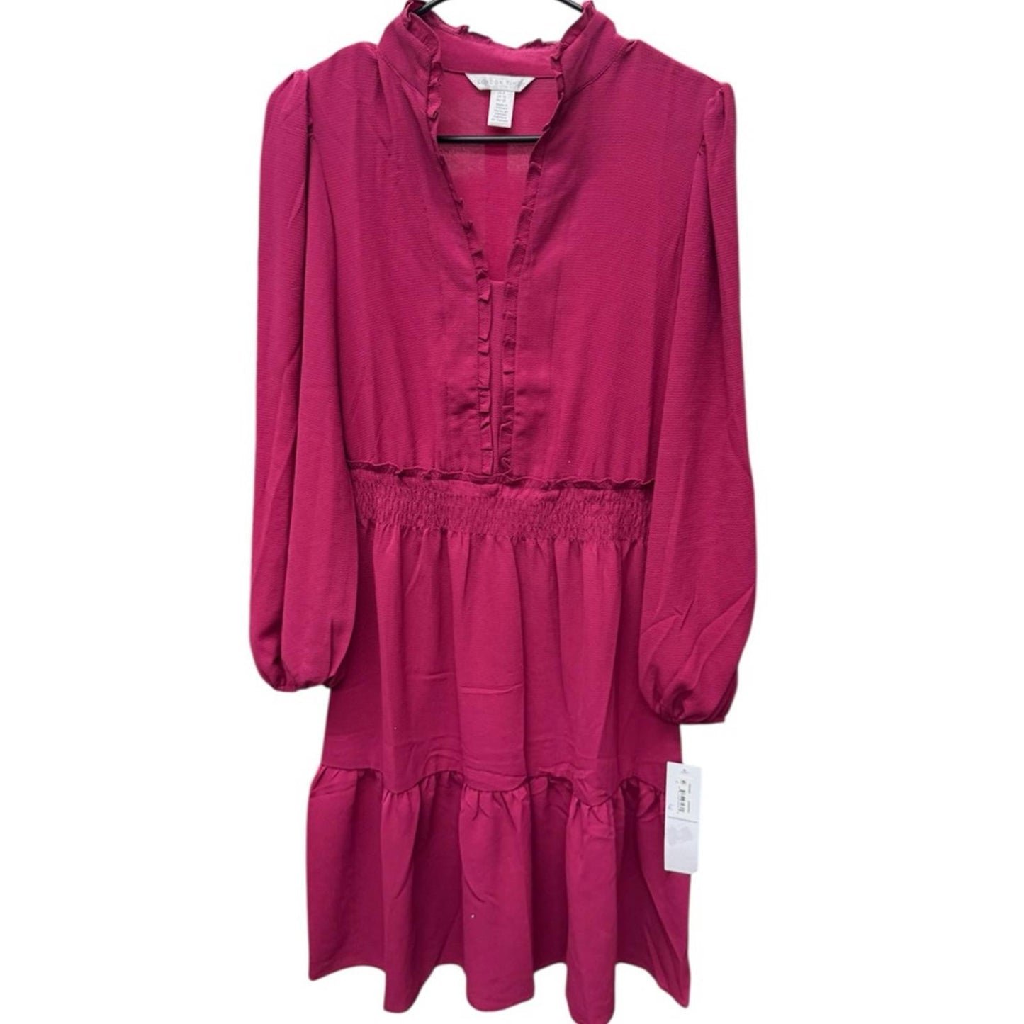 London Times Fuchsia Long Sleeve Dress