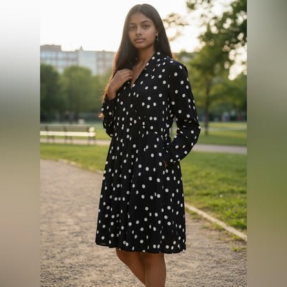 On 34th Chic Black and White Polka Dot Long Sleeve Dress
