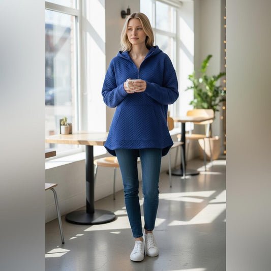 Ideology Blue Hooded Quitted Sweatshirt