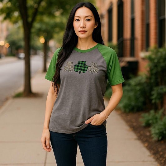 Green and Gray Shamrock Shirt Tee shirt