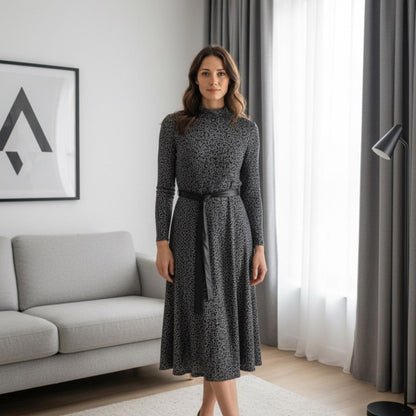 Anne Klein Black and Gray Long Sleeve Dress