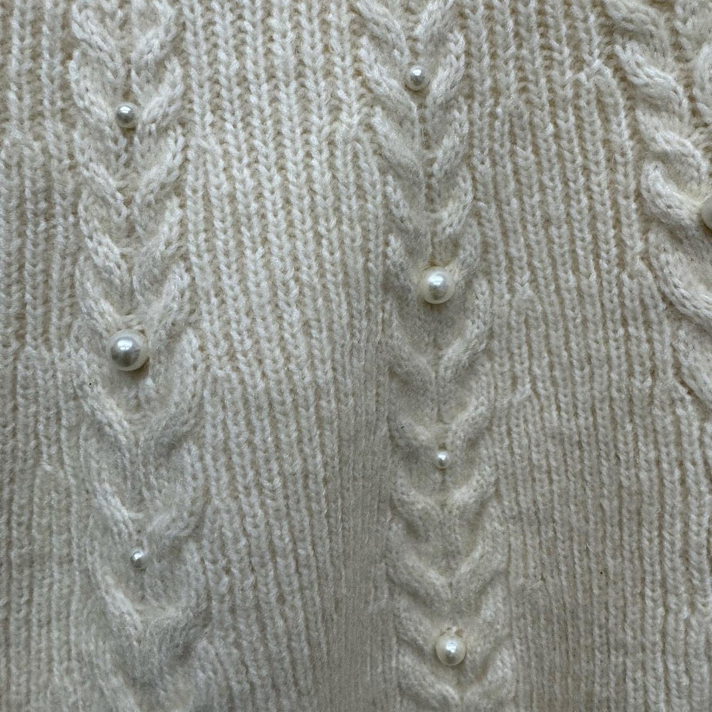 ON 34th Elegant Cream Cable pearl Knit Sweater